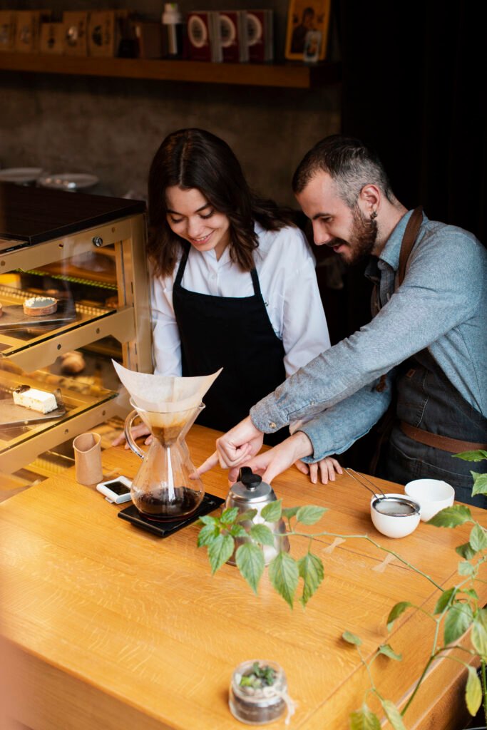 high angle business entrepreneurs working together